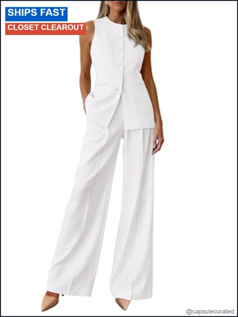 Women's 2 Piece Pantsuit Sleeveless Vest & Wide Leg Pants Business Casual